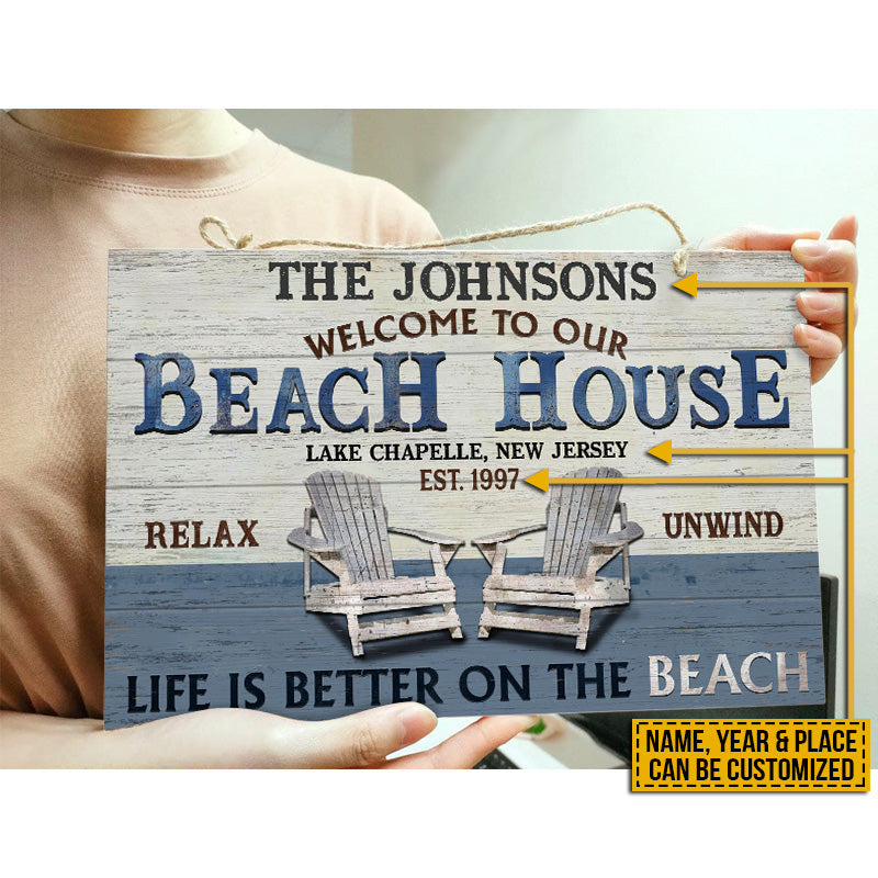 Personalized Beach House Life Is Better Custom Wood Rectangle Sign
