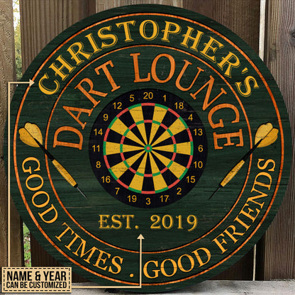Personalized Darts Club Good Times Good Friends Custom Wood Circle Sign
