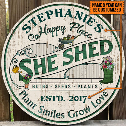 Personalized Garden She Shed Plant Smiles Grow Love Customized Wood Circle Sign