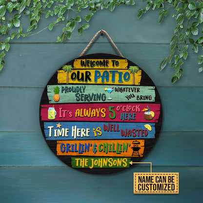 Personalized Patio Welcome To Custom Wood Circle Sign
