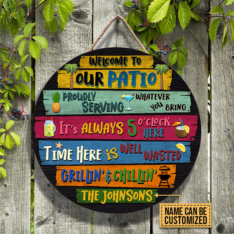 Personalized Patio Welcome To Custom Wood Circle Sign