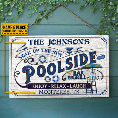 Personalized Pool Bar & Grill Custom Wood Rectangle Sign