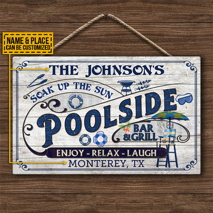 Personalized Pool Bar & Grill Custom Wood Rectangle Sign