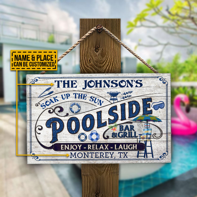 Personalized Pool Bar & Grill Custom Wood Rectangle Sign