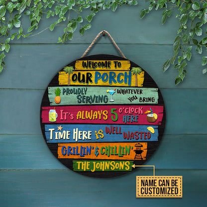 Personalized Porch Welcome To Custom Wood Circle Sign