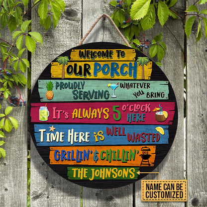 Personalized Porch Welcome To Custom Wood Circle Sign