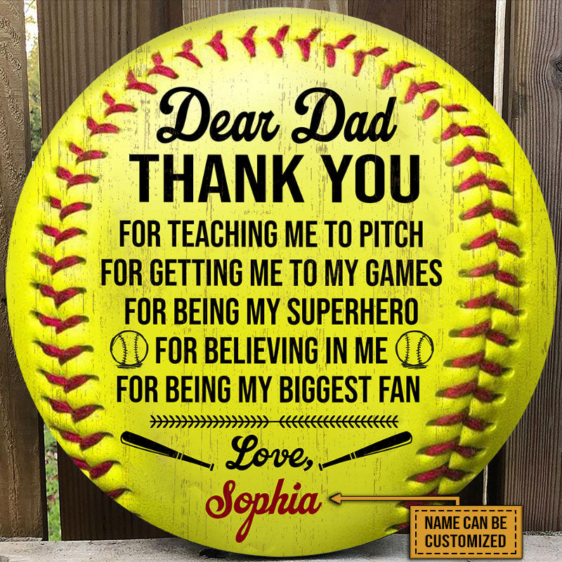 Personalized Softball Thank You Dad Customized Wood Circle Sign