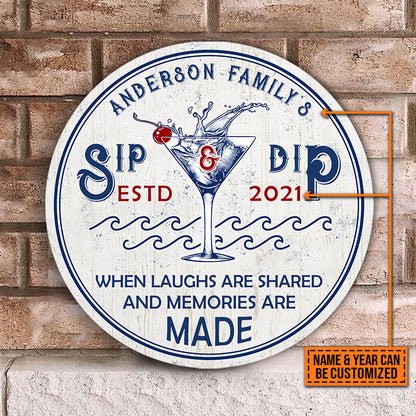 Personalized Swimming Pool Sip And Dip Customized Wood Circle Sign