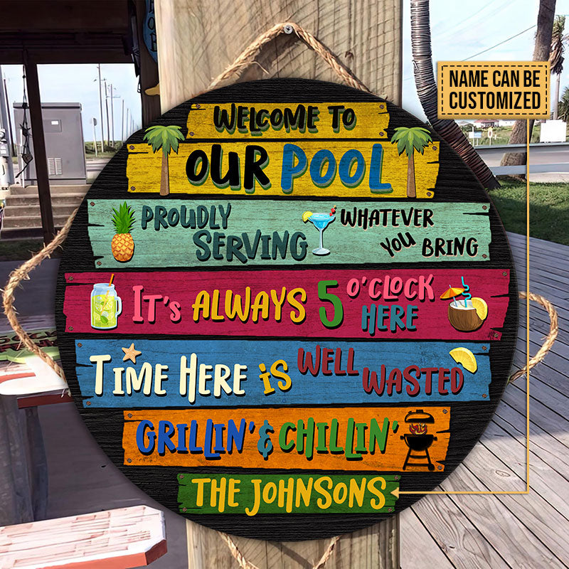 Personalized Swimming Pool Welcome To Custom Wood Circle Sign