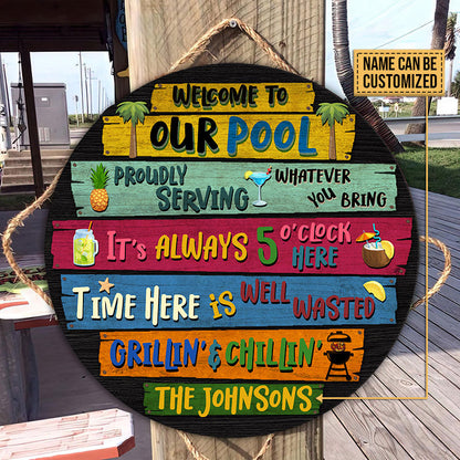Personalized Swimming Pool Welcome To Custom Wood Circle Sign