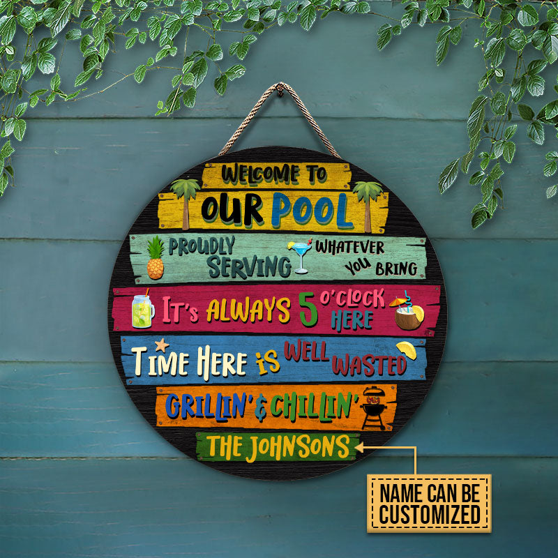Personalized Swimming Pool Welcome To Custom Wood Circle Sign