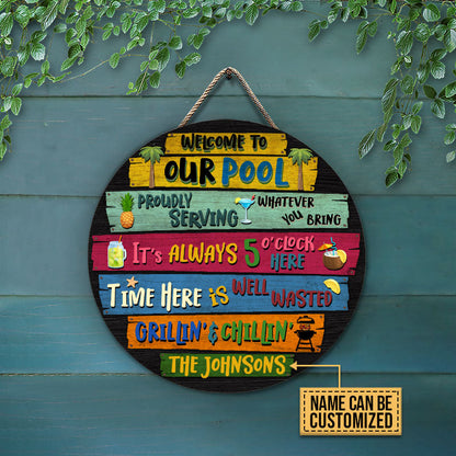 Personalized Swimming Pool Welcome To Custom Wood Circle Sign