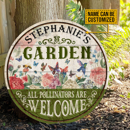 Personalized Garden Pollinators Welcome Customized Wood Circle Sign