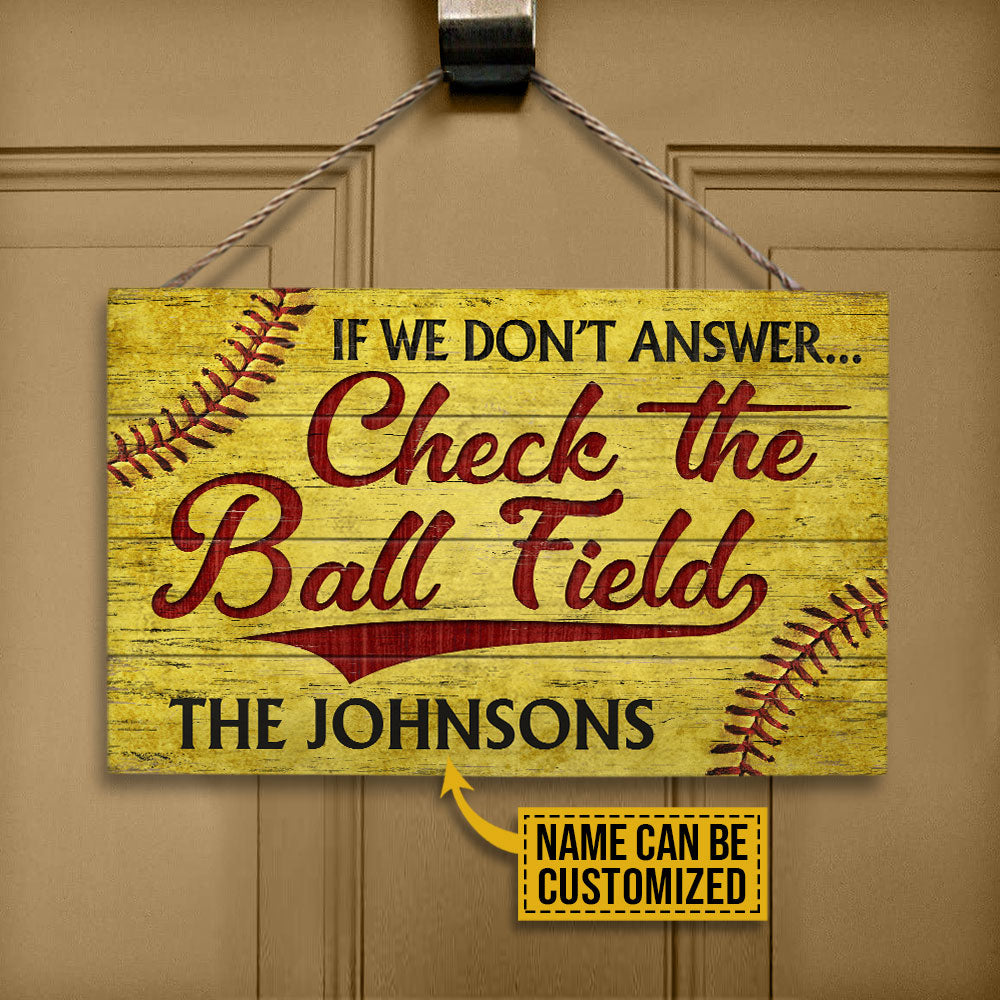 Personalized Softball Check The Ball Field Customized Wood Rectangle Sign