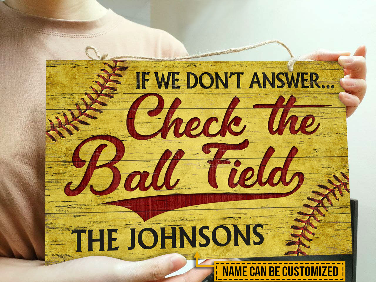 Personalized Softball Check The Ball Field Customized Wood Rectangle Sign