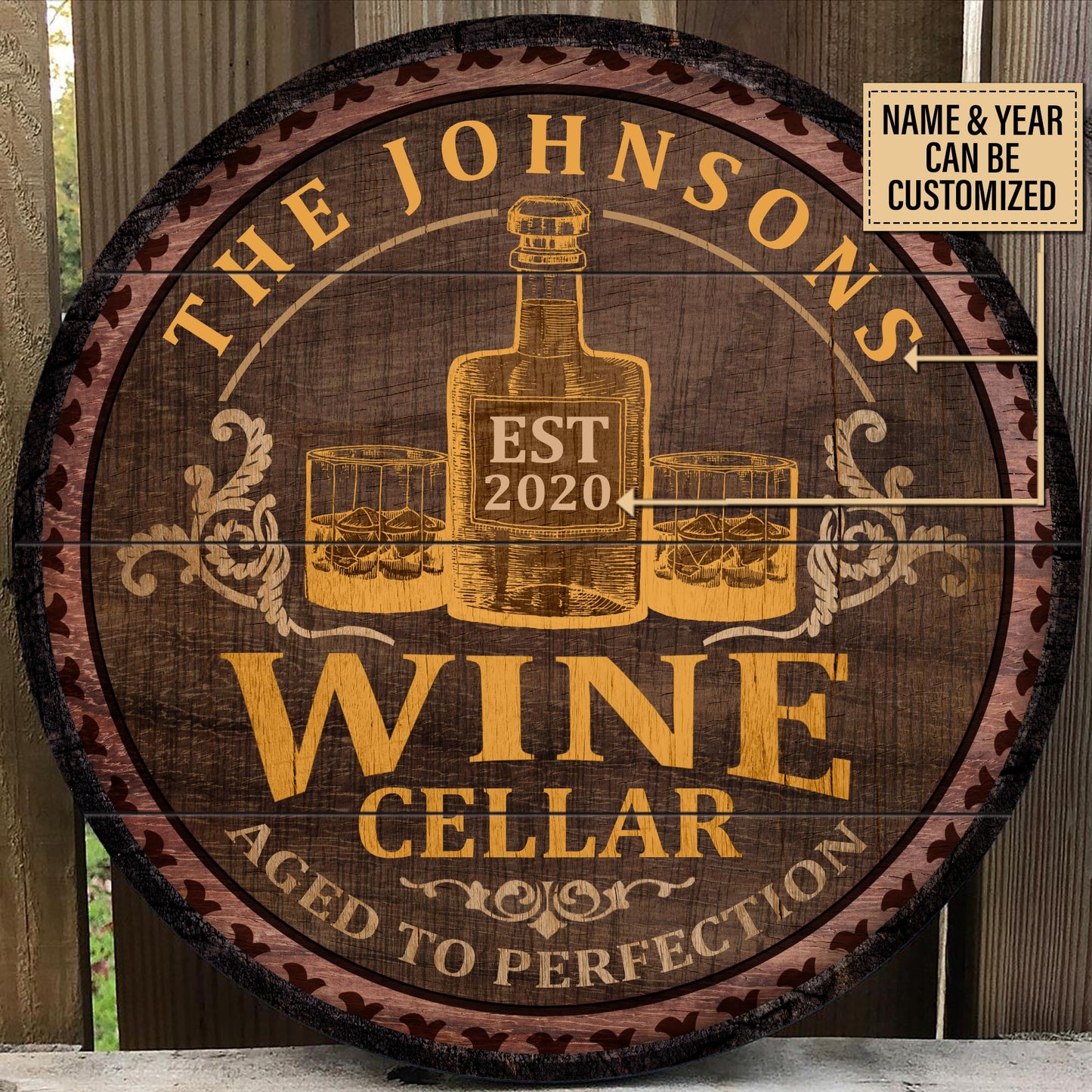 Personalized Wine Cellar Aged To Perfection Customized Wood Circle Sign