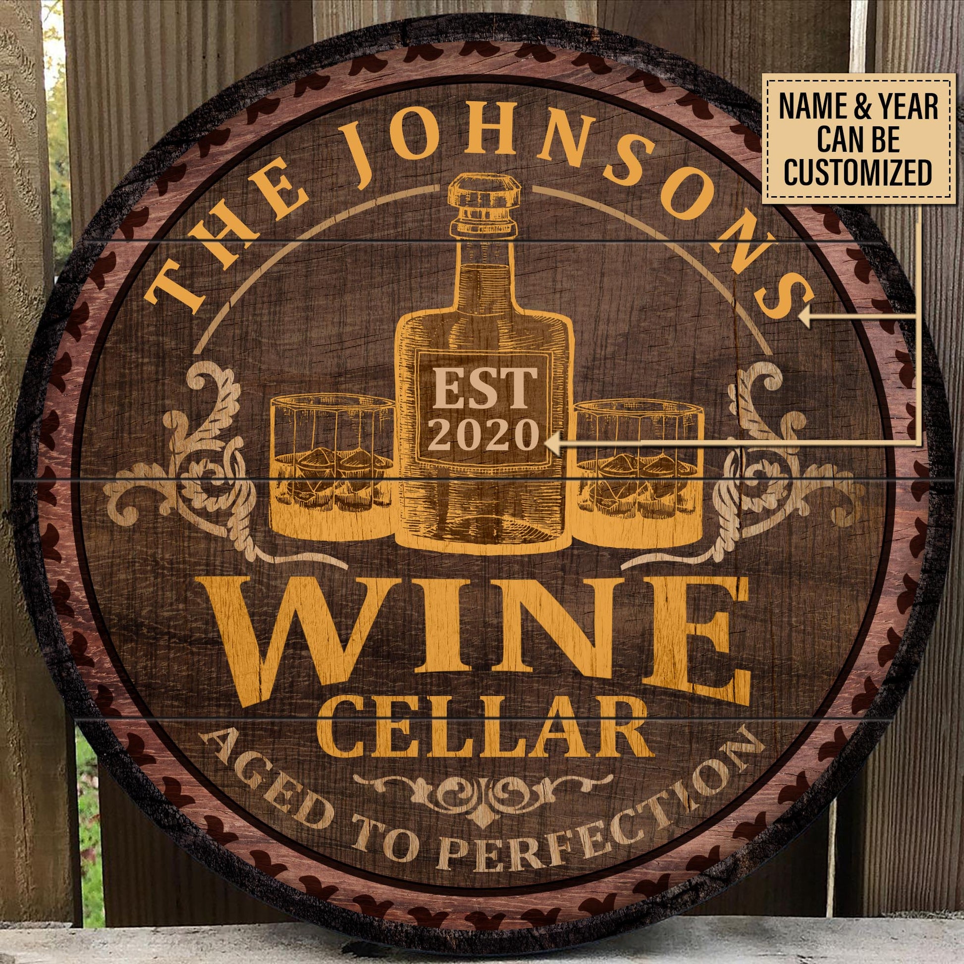 Personalized Wine Cellar Aged To Perfection Customized Wood Circle Sign