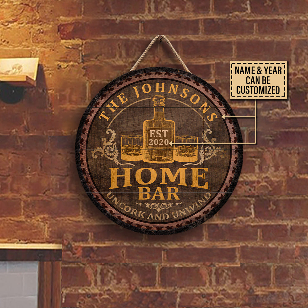 Personalized Wine Home Bar Customized Wood Circle Sign