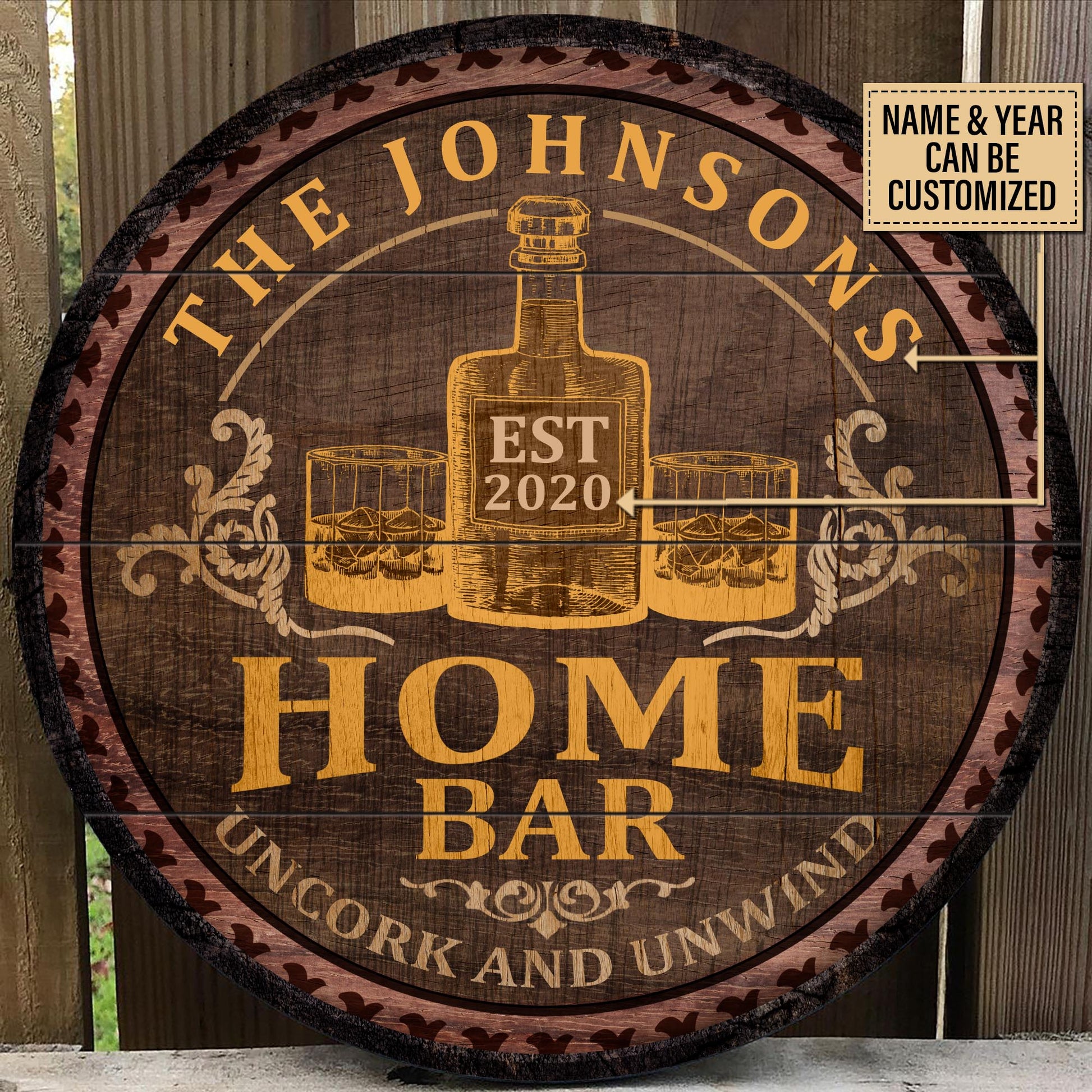 Personalized Wine Home Bar Customized Wood Circle Sign