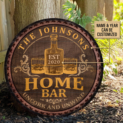 Personalized Wine Home Bar Customized Wood Circle Sign
