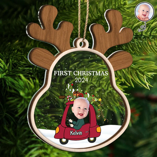 Custom Photo Reindeer Baby First Christmas - Personalized 2-Layered Mix Ornament