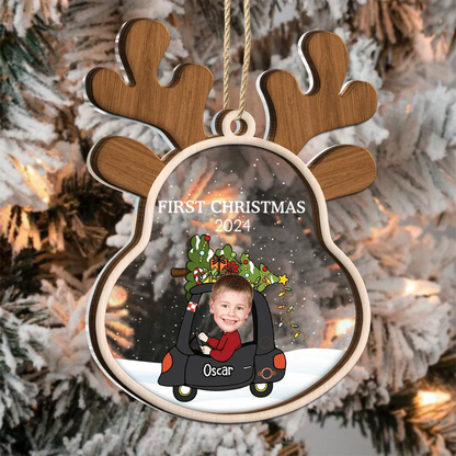 Custom Photo Reindeer Baby First Christmas - Personalized 2-Layered Mix Ornament