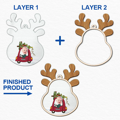 Custom Photo Reindeer Baby First Christmas - Personalized 2-Layered Mix Ornament
