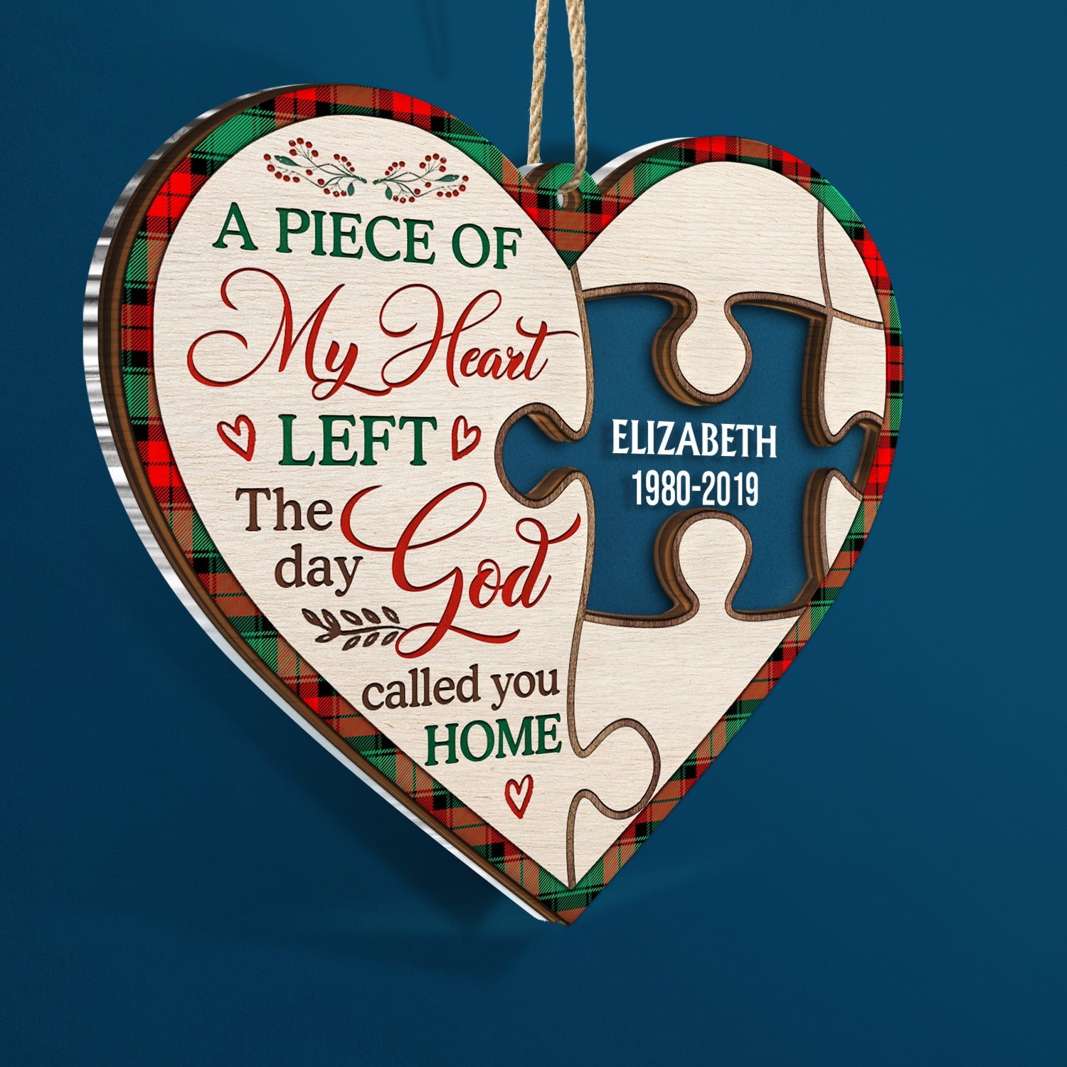 A Piece Of My Heart Left The Day God Call You Home - Memorial, Christmas Gift For Family - Personalized 2-Layered Mix Ornament