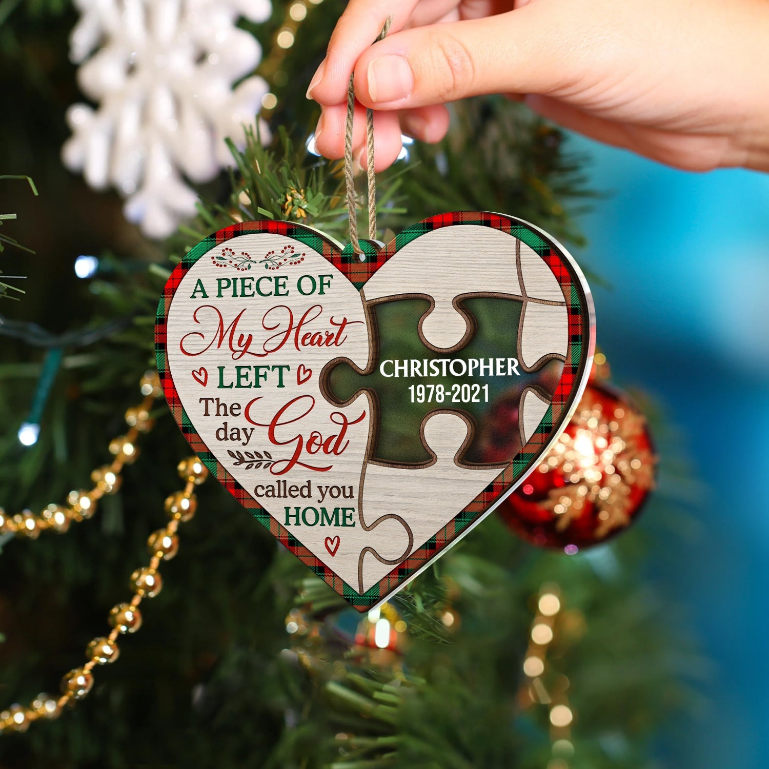 A Piece Of My Heart Left The Day God Call You Home - Memorial, Christmas Gift For Family - Personalized 2-Layered Mix Ornament