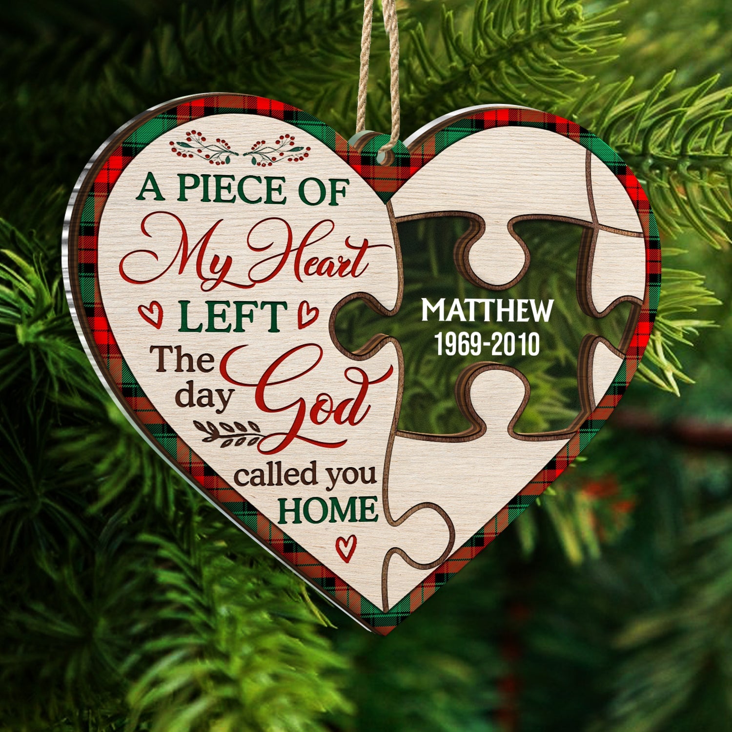 A Piece Of My Heart Left The Day God Call You Home - Memorial, Christmas Gift For Family - Personalized 2-Layered Mix Ornament