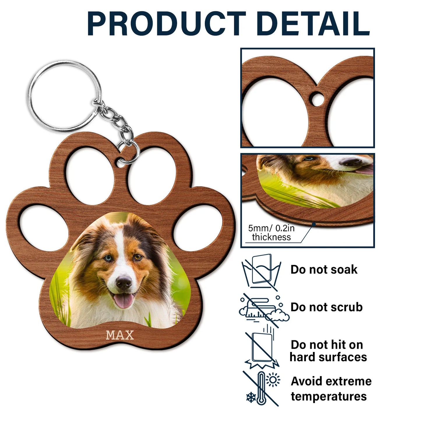 Custom Photo Paw Print - Gift For Cat Lovers, Dog Lovers - Personalized Cutout Wooden Keychain