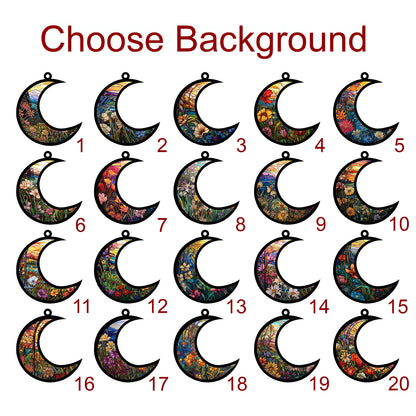 Personalized Couple Moon Suncatcher, Stained Glass Style Window Hanging, Custom Names Anniversary Gift, Romantic Crescent Moon Decor, Wedding Gift for Wife Husband (H-Sun-27)