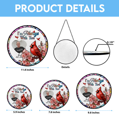Cardinal Remembrance Glass Suncatcher – Custom Photo Memorial Hanging Sign for Loss of Loved One (Sun-96)