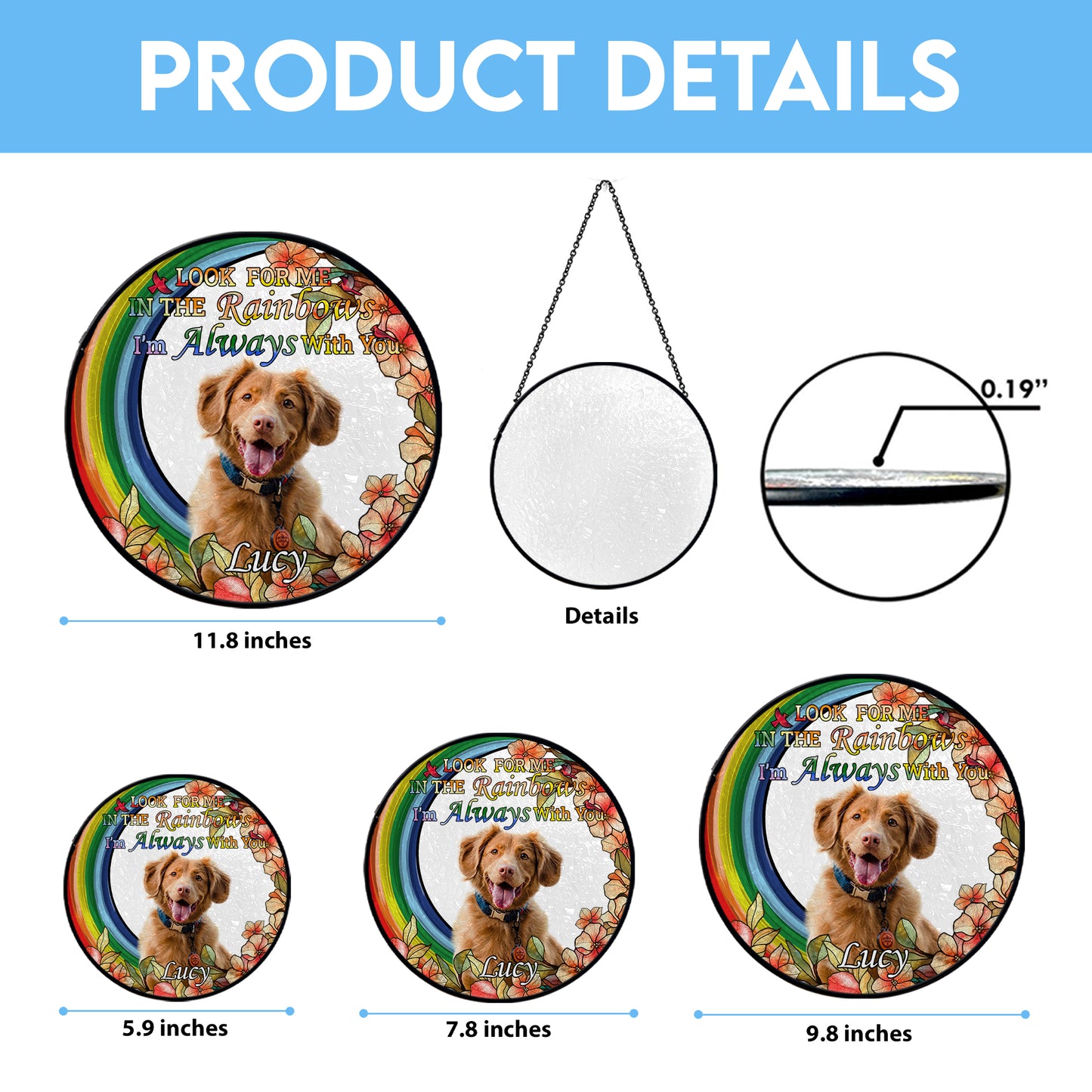 Personalized Rainbow Bridge Pet Memorial Glass Suncatcher – Custom Photo Keepsake for Loss of Dog or Cat (Sun-93)