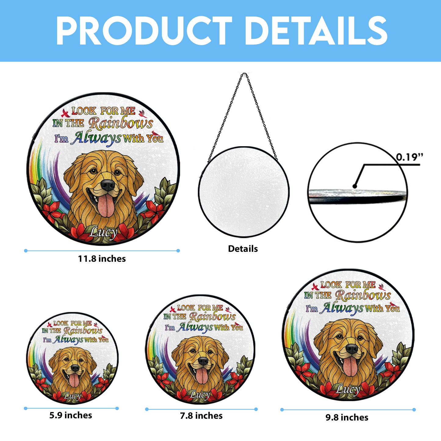Custom Pet Glass Suncatcher with Floral Design – Personalized Dog Face Window Ornament for Pet Owners, Memorial, or Birthday Gift (Sun-82)