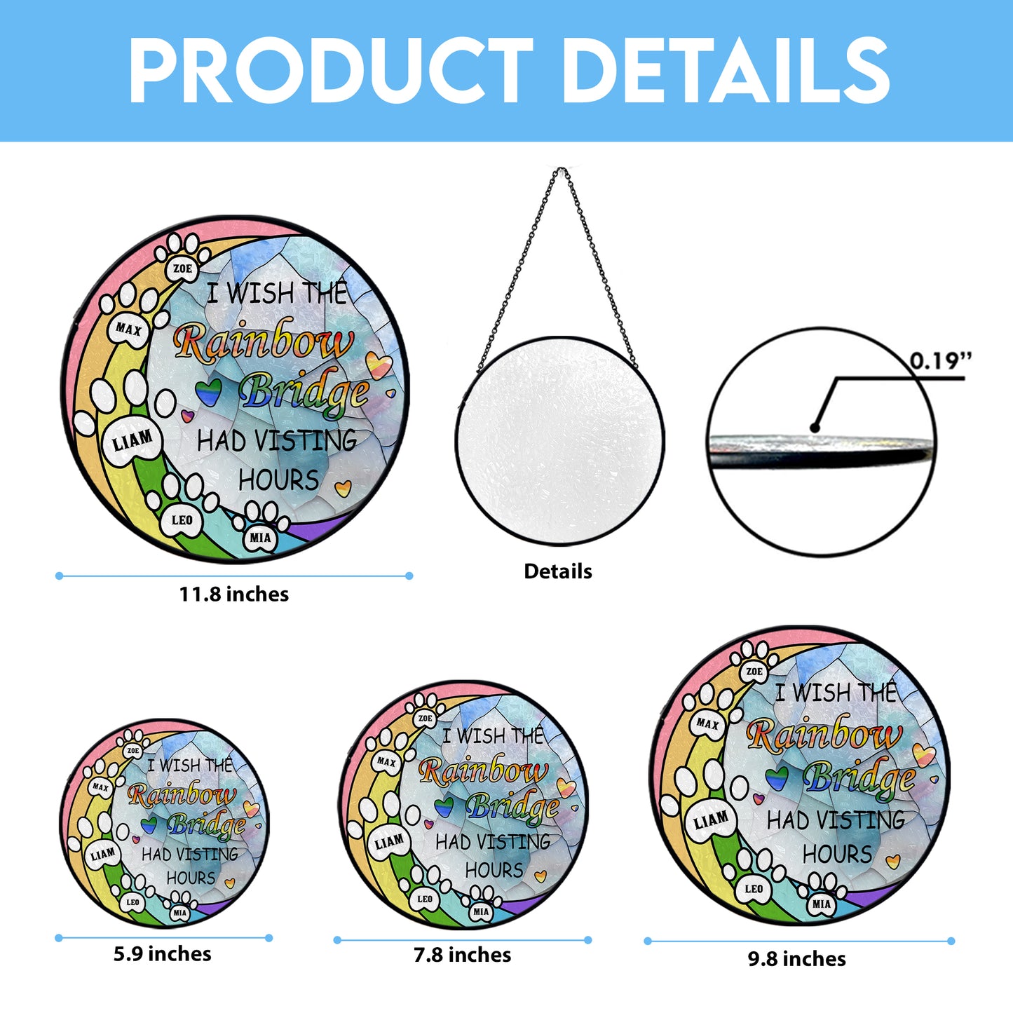 Personalized Glass Suncatcher for Pet Remembrance – Rainbow Bridge Window Hanging with Name and Optional Message – Beautiful Pet Tribute Gift (Sun-87)