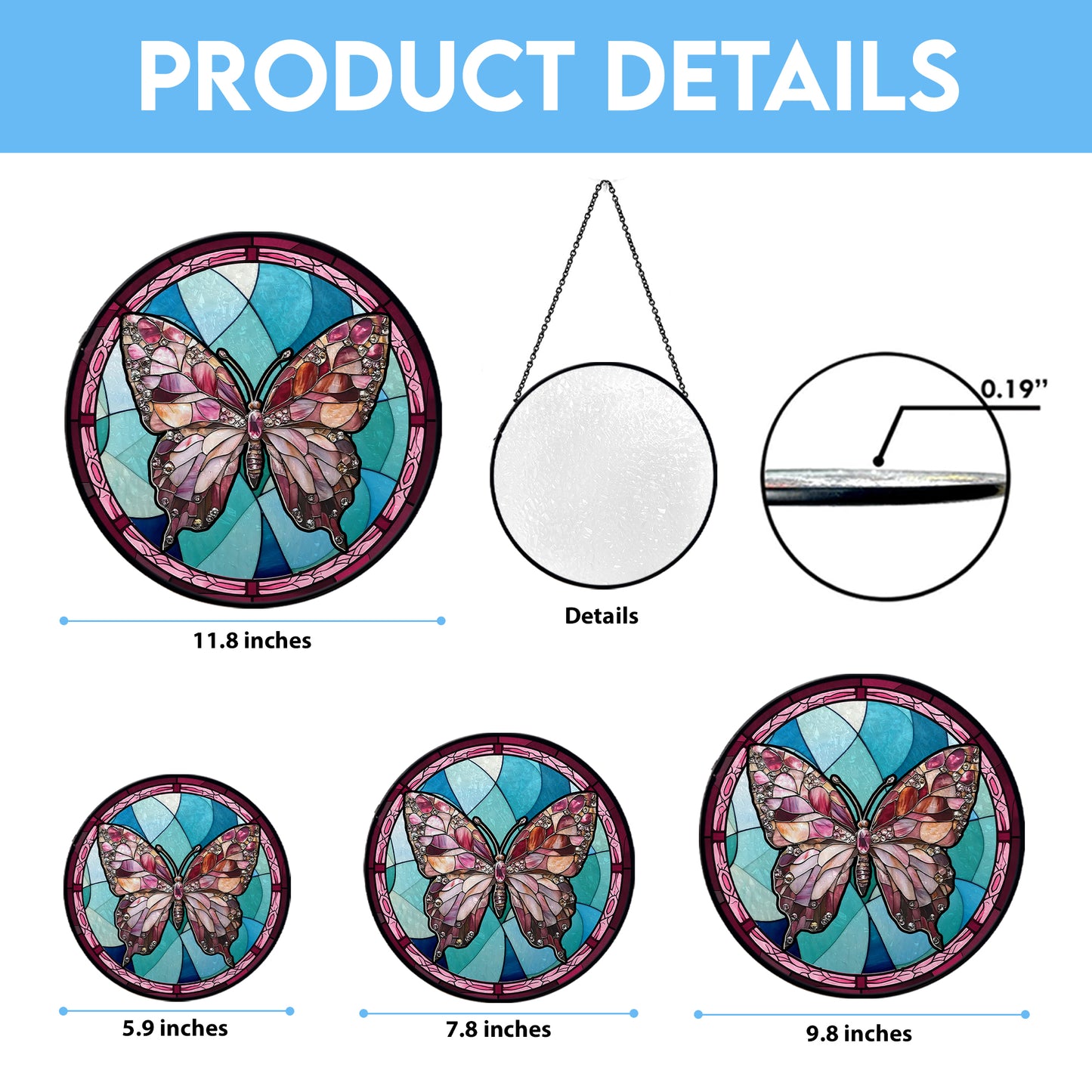 Handcrafted Glass Suncatcher with Butterfly Design – Pink & Jewel Tone Stained Glass Hanging – Window Decor for Spring or Summer (Sun-84)