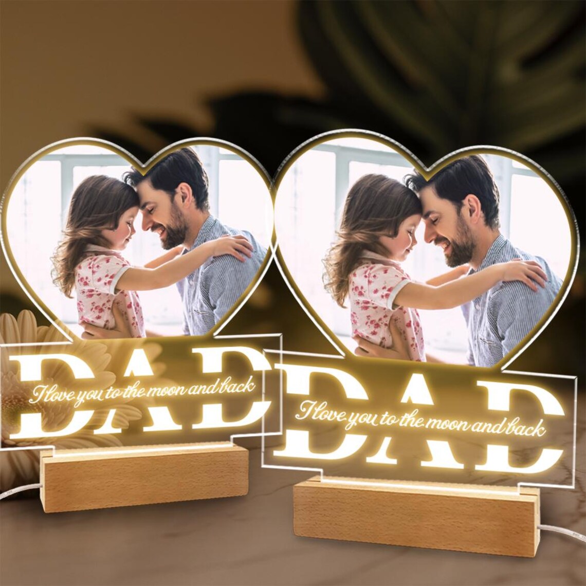 Custom Photo Dad Night Light, Personalized LED Acrylic Gift for Dad, Father's Day or Birthday Gift from Kids (DNL-27)