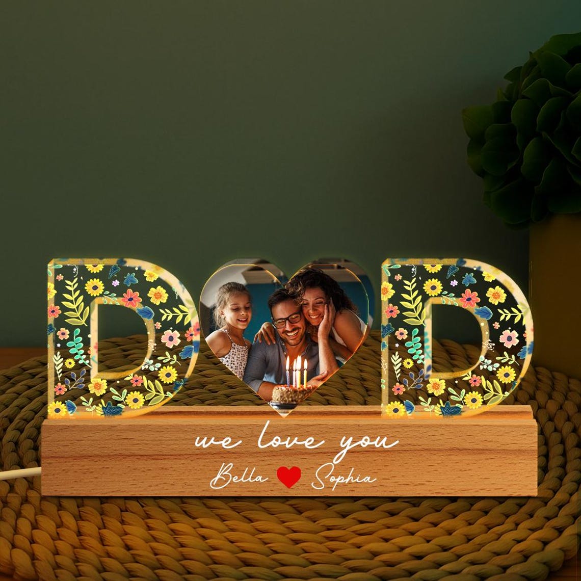 Custom Dad Night Light with Kids Name, Personalized Father Photo 3D LED Night Light, Gifts for Dad, Father’s Day Gifts, Gifts from Daughter (DNL-38)