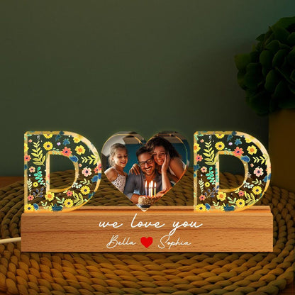 Custom Dad Night Light with Kids Name, Personalized Father Photo 3D LED Night Light, Gifts for Dad, Father’s Day Gifts, Gifts from Daughter (DNL-38)
