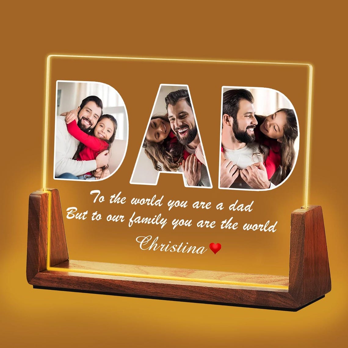 Personalized Photo Dad Night Light, Fathers Day Gifts, Gift for Dad, Personalized Gifts, Best Dad Ever, Dad Christmas Gift, Bedroom Night Light (DNL-39)