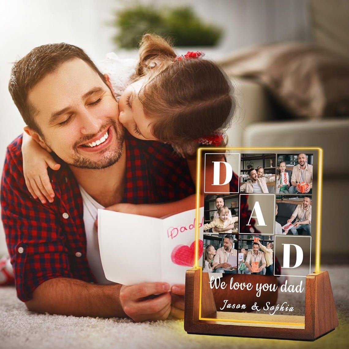 Personalized Photo Dad Night Light, Custom Acrylic, Name Light, Gifts for Dad, Father's Day Gifts, Gifts from Daughter, Best Dad Ever, Dad Gift (DNL-41)