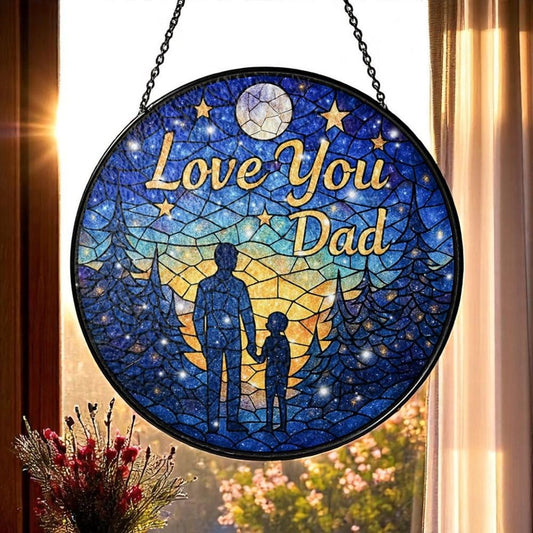 Celestial Father Daughter Glass Suncatcher, Round Window Hanging Decor, Love You Dad Gift, Father's Day Glass Suncatcher, Dad Gift Idea (Sun-144)