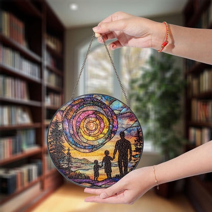 Dad and Kids Sunset Spiral Glass Suncatcher, Handmade Father’s Day Gift, Sentimental Keepsake from Children, Unique Gift for Him, Family Love Decor (Sun-148)