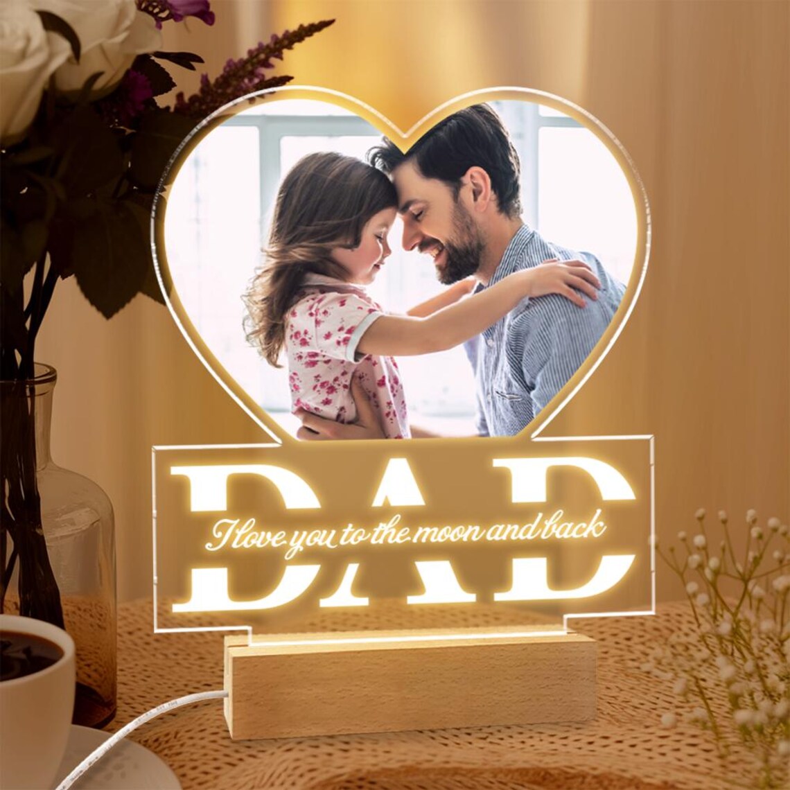Custom Photo Dad Night Light, Personalized LED Acrylic Gift for Dad, Father's Day or Birthday Gift from Kids (DNL-27)