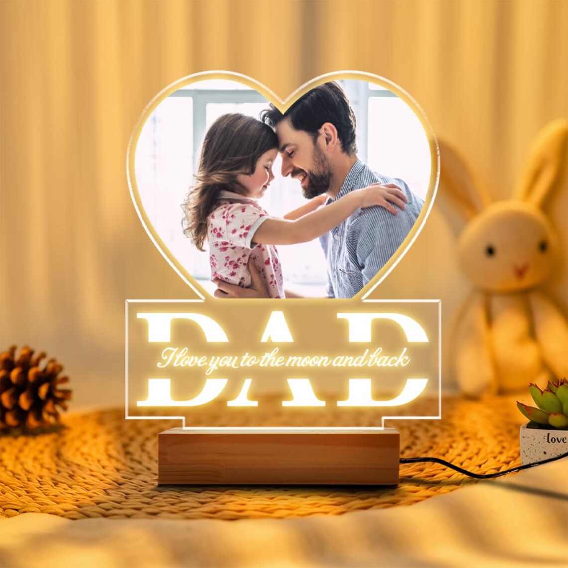 Custom Photo Dad Night Light, Personalized LED Acrylic Gift for Dad, Father's Day or Birthday Gift from Kids (DNL-27)
