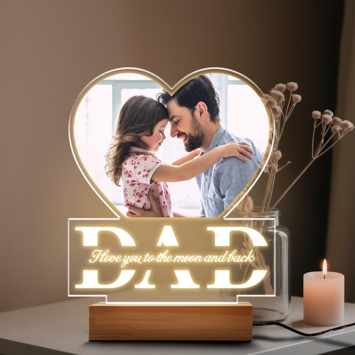 Custom Photo Dad Night Light, Personalized LED Acrylic Gift for Dad, Father's Day or Birthday Gift from Kids (DNL-27)
