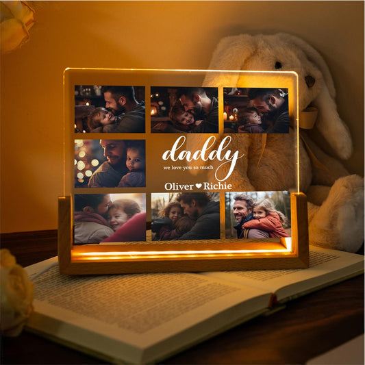 Custom Dad Photo Night Light Plaque, Family Photos with Kids Names Led Light, Fathers Day Gift, Dad Birthday Gift (DNL-35)