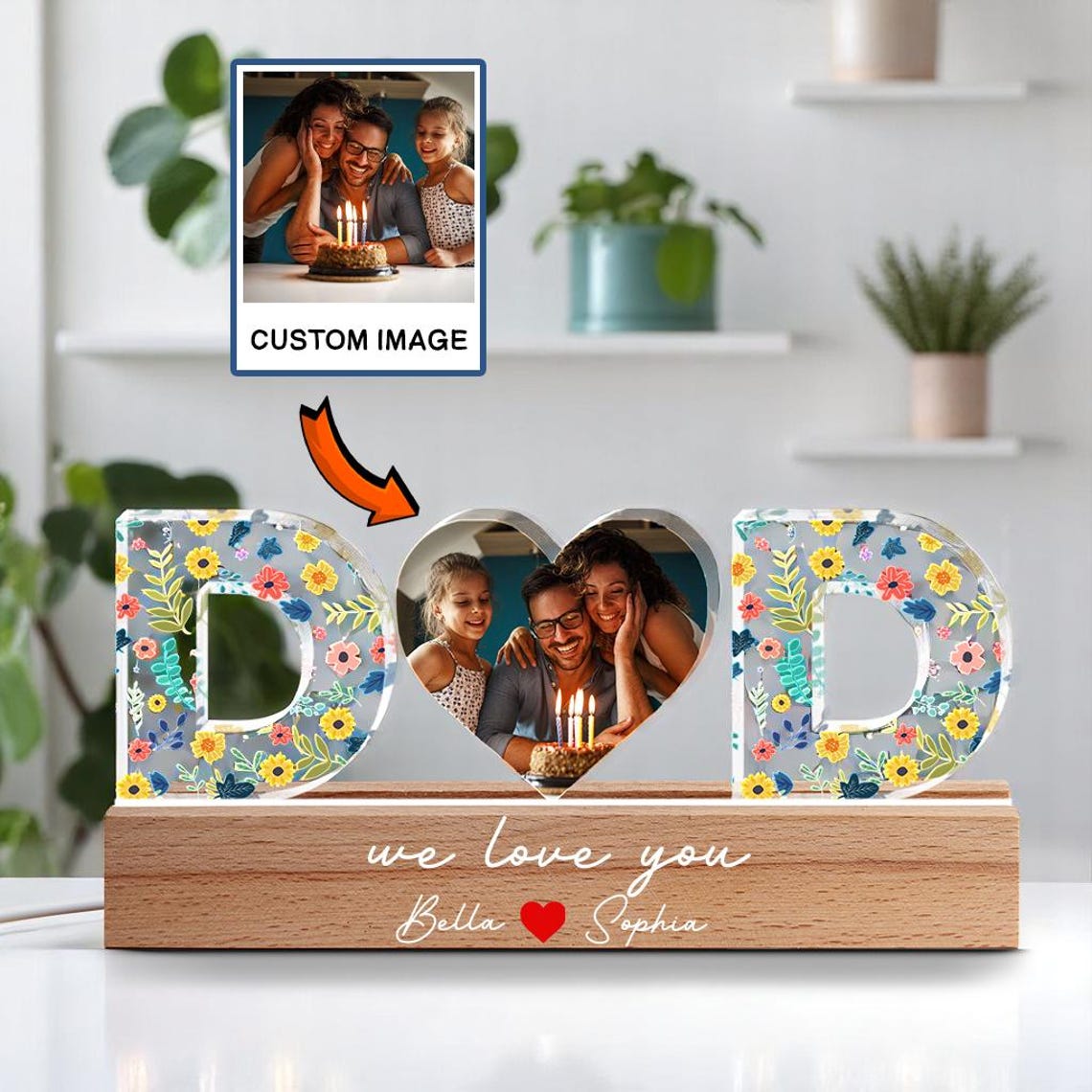 Custom Dad Night Light with Kids Name, Personalized Father Photo 3D LED Night Light, Gifts for Dad, Father’s Day Gifts, Gifts from Daughter (DNL-38)