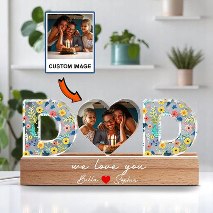 Custom Dad Night Light with Kids Name, Personalized Father Photo 3D LED Night Light, Gifts for Dad, Father’s Day Gifts, Gifts from Daughter (DNL-38)